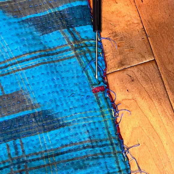 Melange Home Indian Kantha Quilt Throw 86x61 Blue Pink Reversible 100% Cotton - Picture 6 of 10